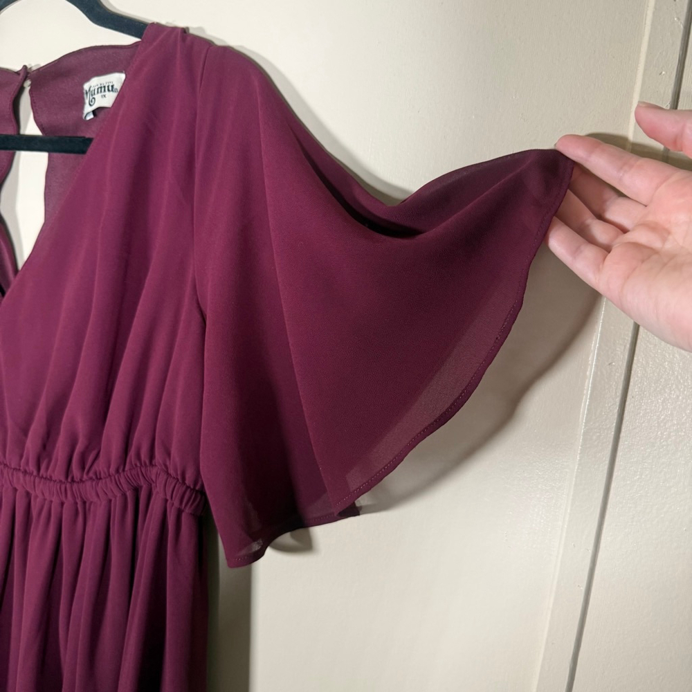 Show Me Your Mumu Emily Empire Maxi Dress Purple Chiffon flutter sleeves 1X - Picture 7 of 10
